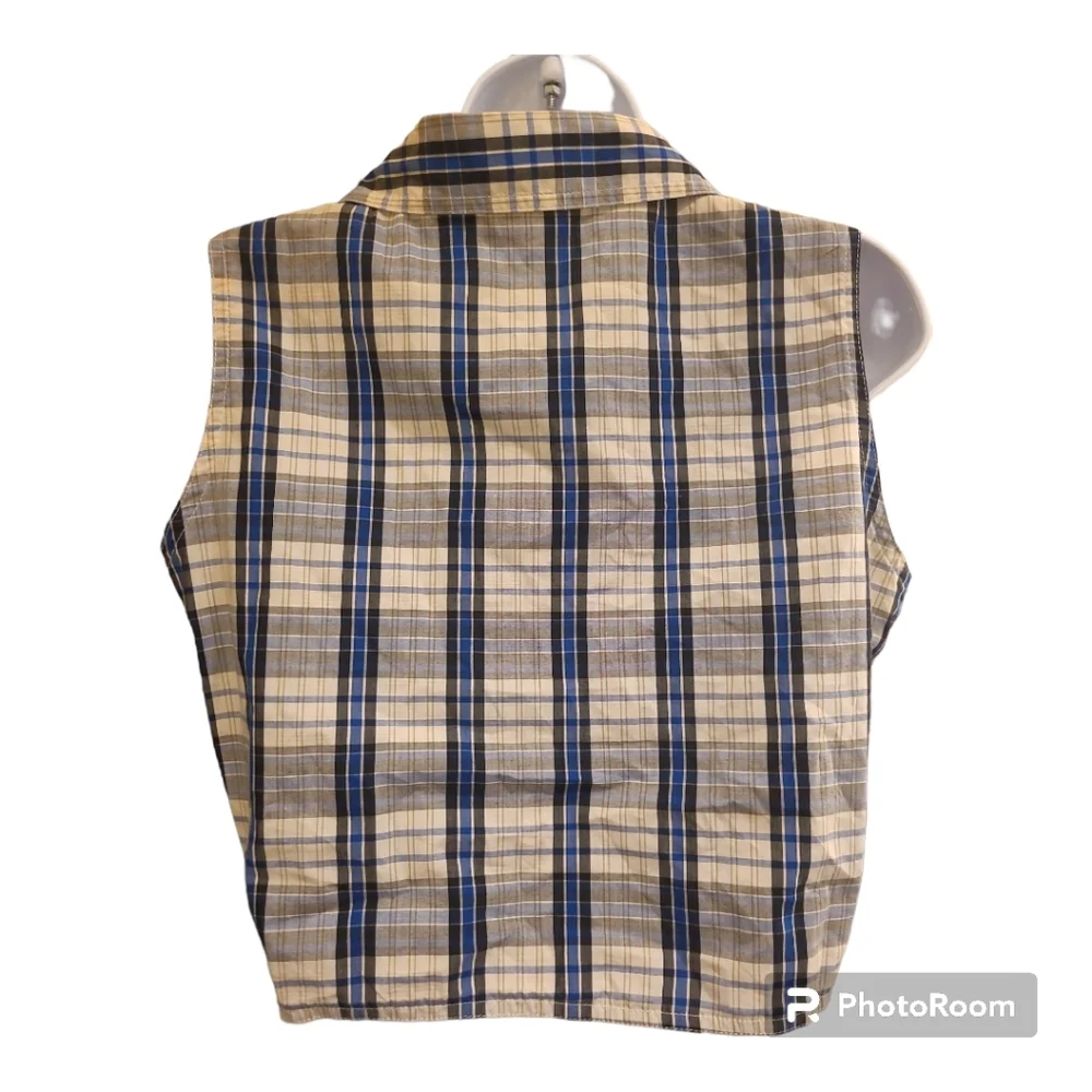 Plaid Button up Crop Tie Top Medium